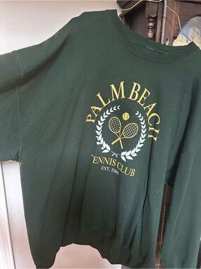 Gildan Dark Green Sweatshirt with Yellow Palm Beach Tennis Club Graphic